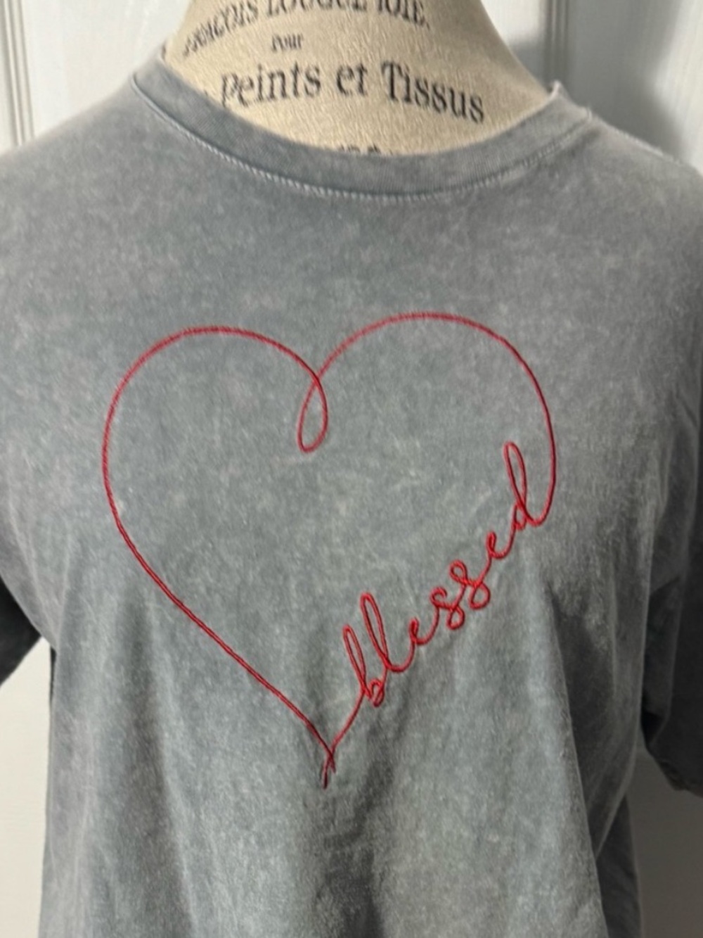 Maurices Gray Tee with Red Heart "blessed" Embroidery Relaxed Fit Large